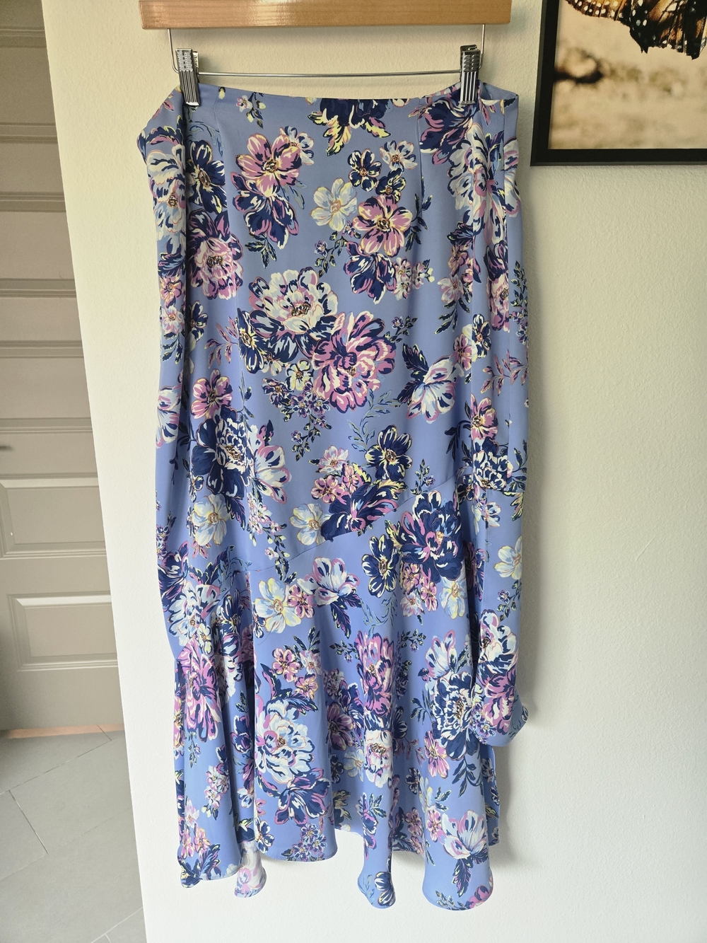 Steve Madden Blue Floral Midi Skirt | Flowy Ruffle Hem Feminine Boho